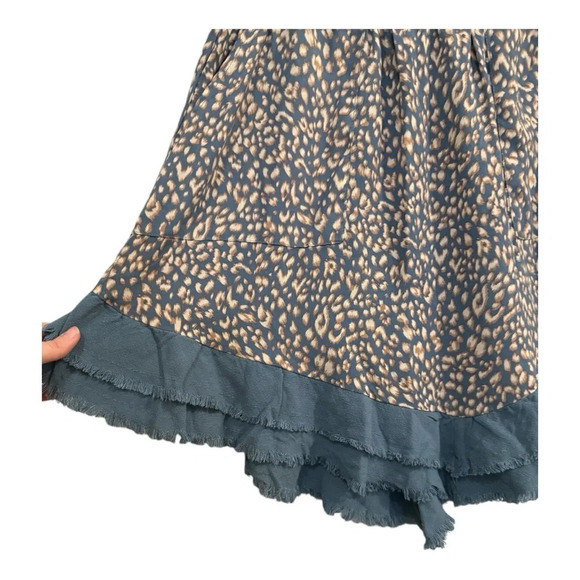 Umgee Leopard Print Mini Skirt Blue Linen Blend Size Large - Picture 5 of 8